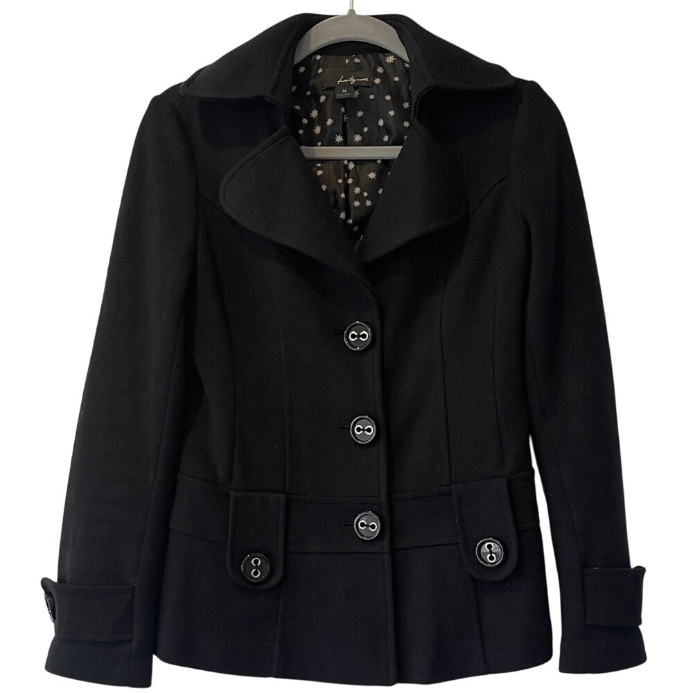 Forever 21 Y2K Black Knit Pea Coat Medium